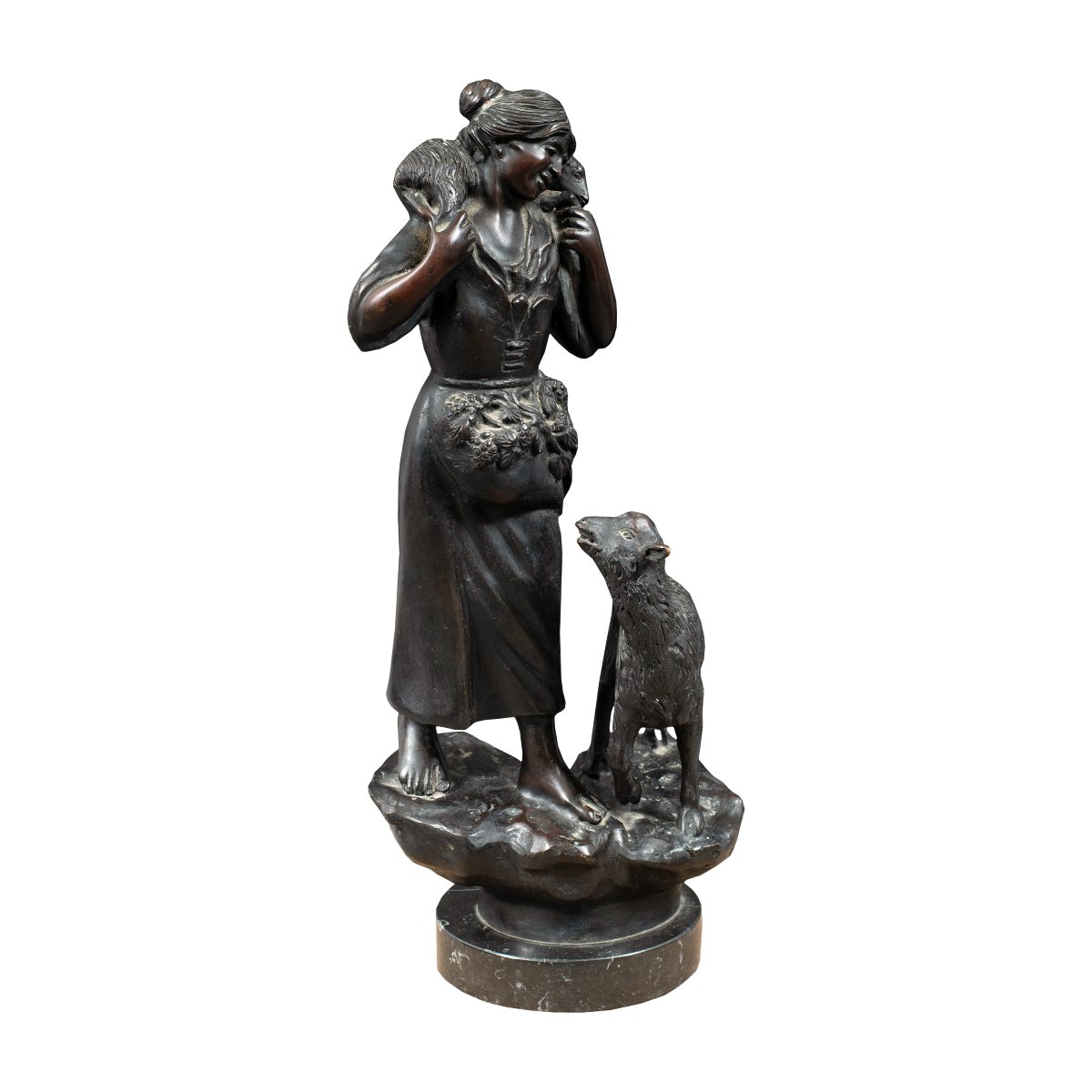 An Italian Sculptor (19th Century) - Shepherdess With Sheep.-photo-2