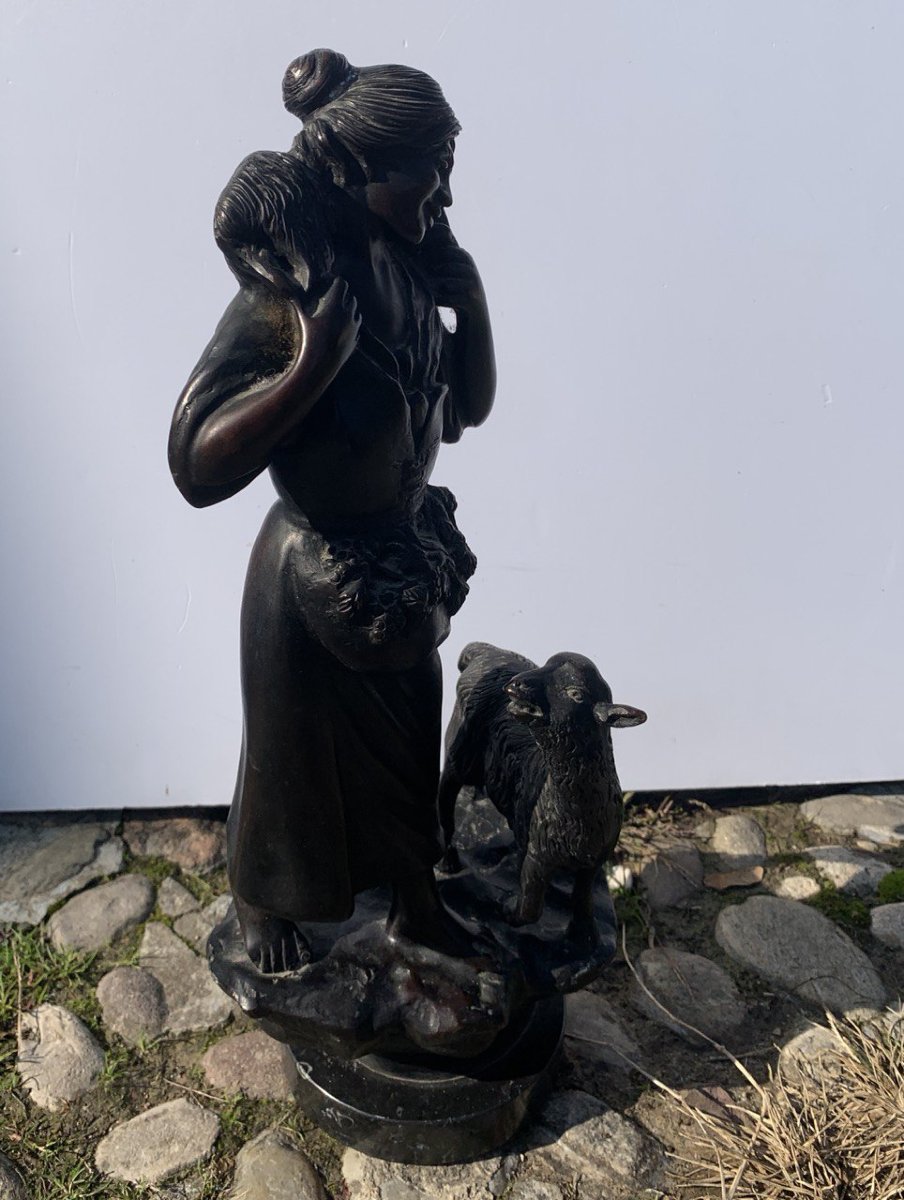 An Italian Sculptor (19th Century) - Shepherdess With Sheep.-photo-4