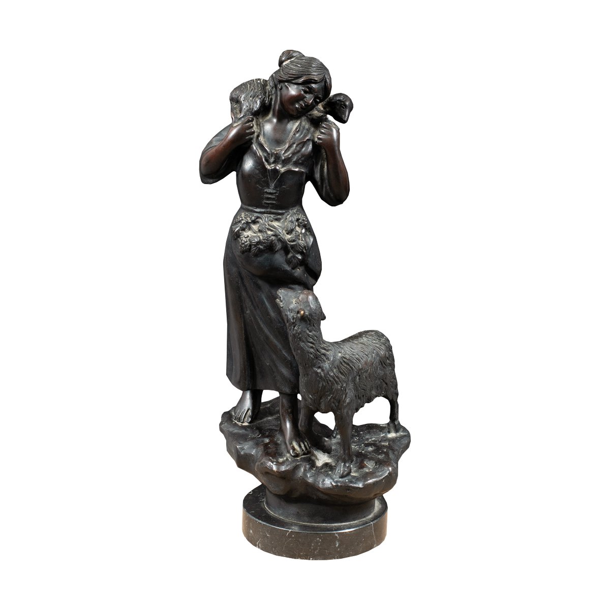 An Italian Sculptor (19th Century) - Shepherdess With Sheep.