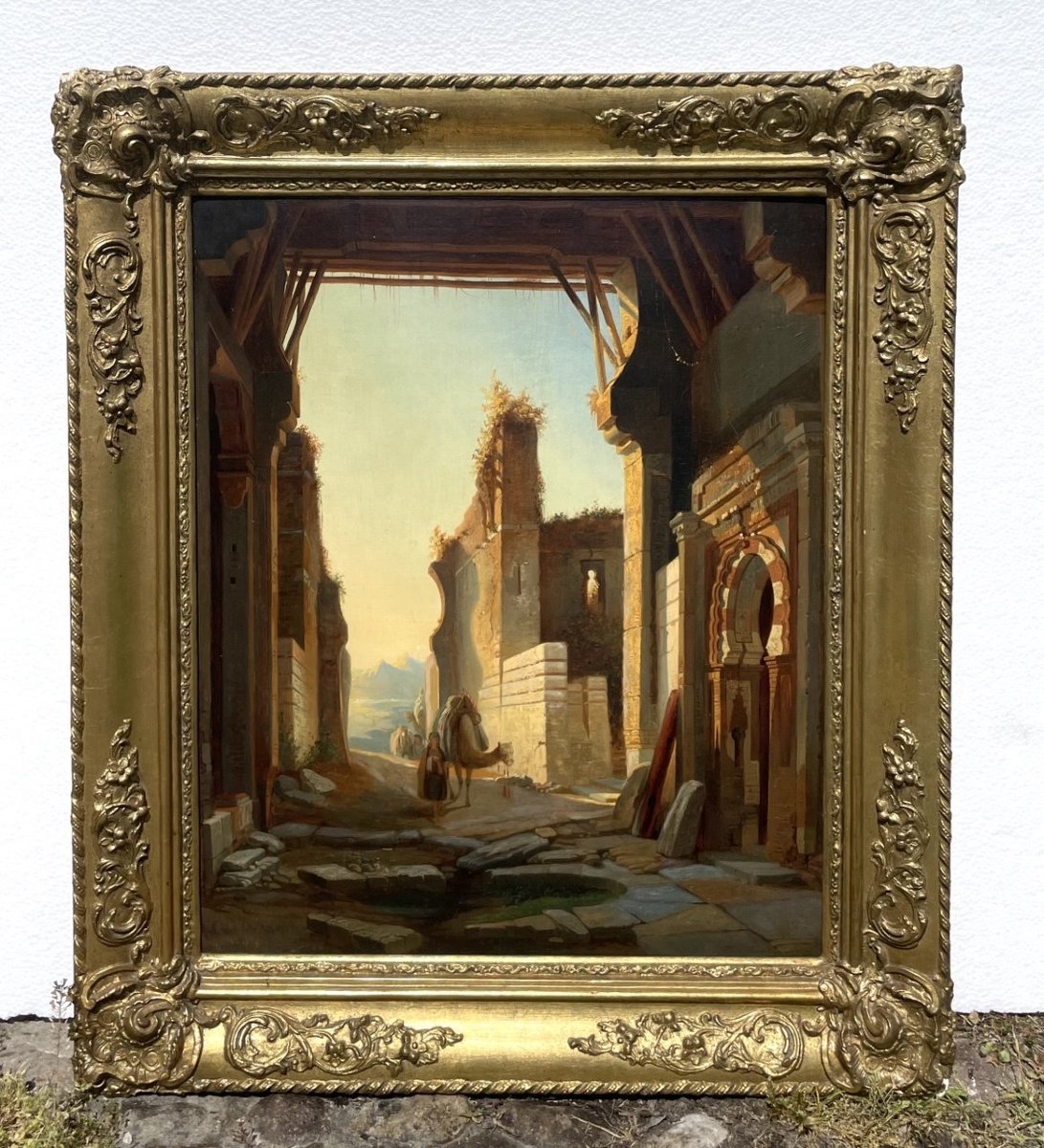 Orientalist Painter (19th Century) - View Of An Arab City With A Caravan.-photo-4