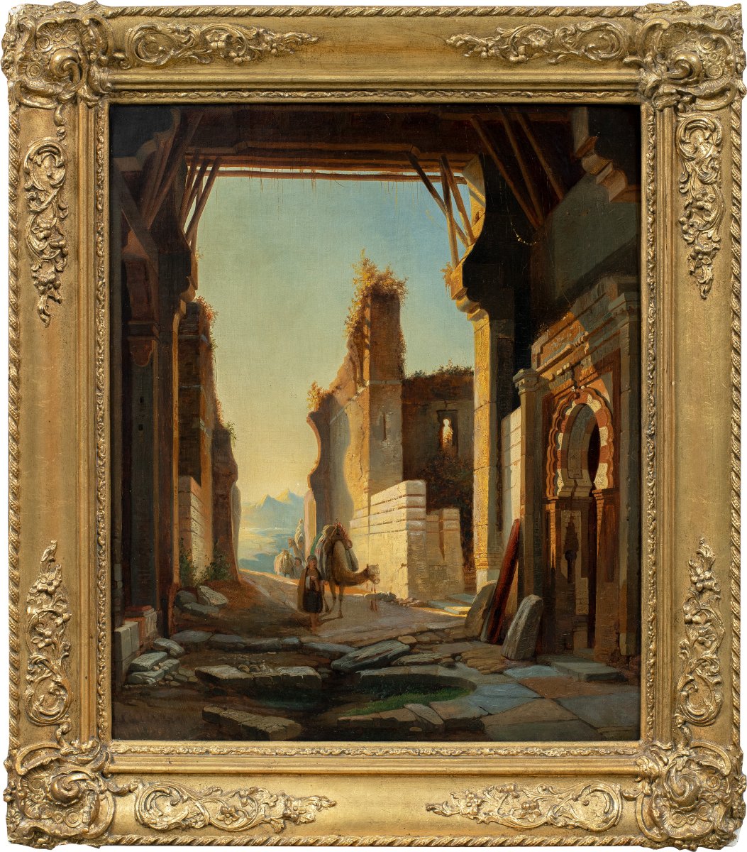 Orientalist Painter (19th Century) - View Of An Arab City With A Caravan.