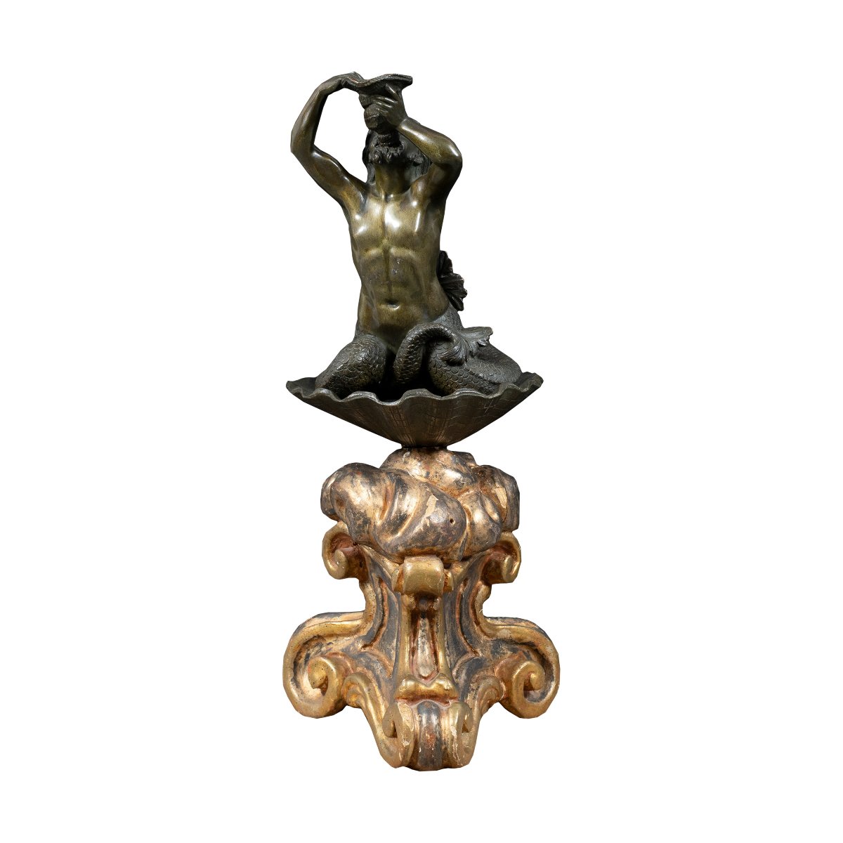 Sculpteur italien (XVIIe-XVIIIe siècle) - Triton jouant du conque.-photo-2