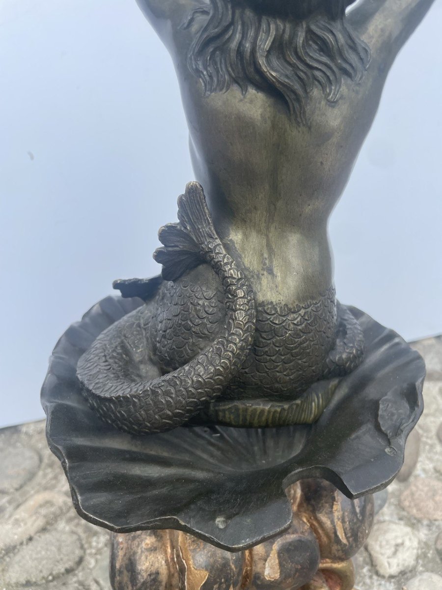 Sculpteur italien (XVIIe-XVIIIe siècle) - Triton jouant du conque.-photo-4