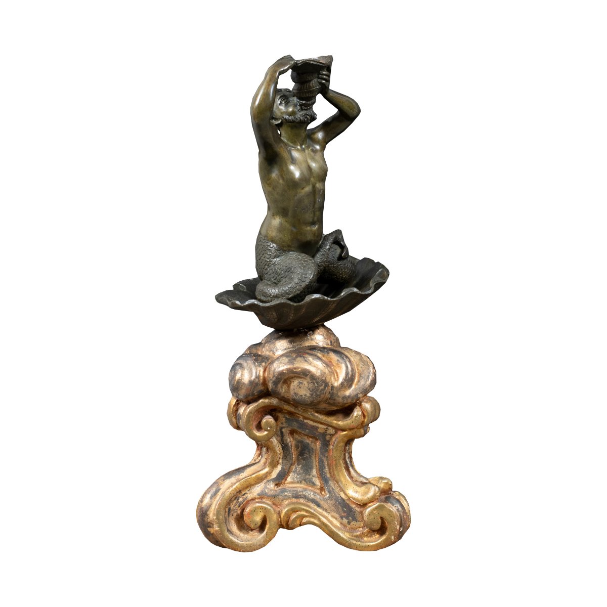 Sculpteur italien (XVIIe-XVIIIe siècle) - Triton jouant du conque.