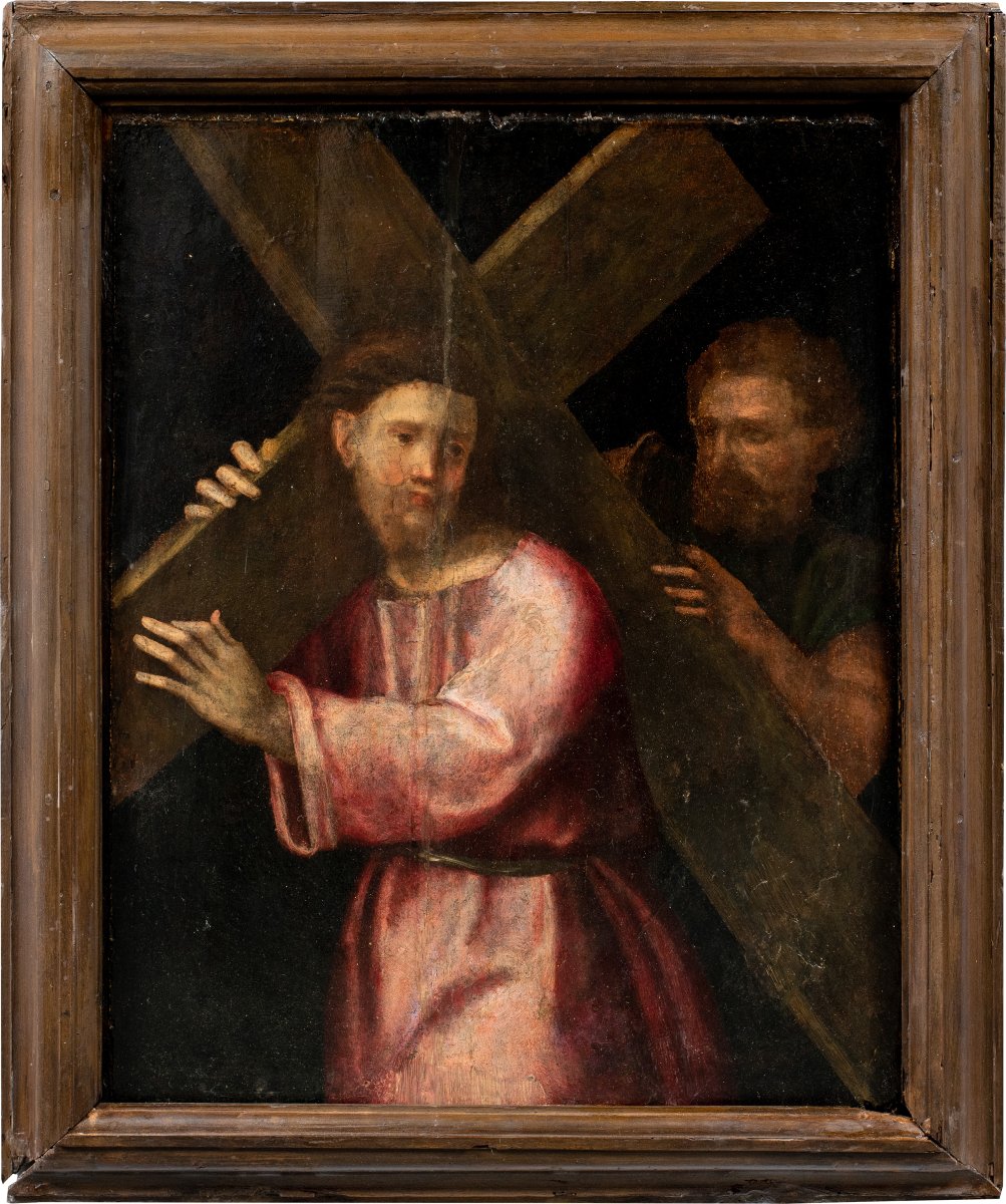 Entourage de Domenico Ubaldini, dit Puligo (Florence 1492-1527) - Jésus et le Cyrénéen.