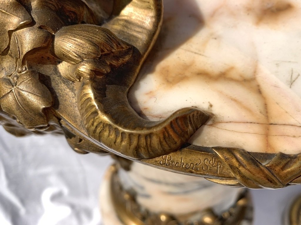 Paire de vases en marbre et bronze doré. Fonderie Susse Frères, Paris, XIXe siècle.-photo-4