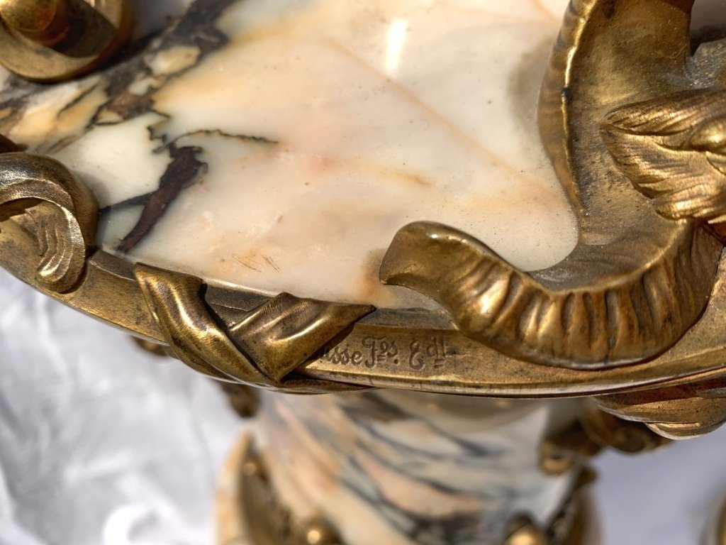 Paire de vases en marbre et bronze doré. Fonderie Susse Frères, Paris, XIXe siècle.-photo-5
