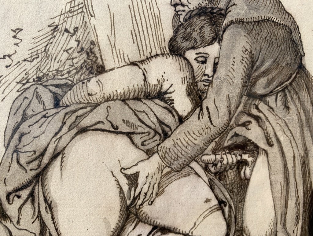 French Painter (19th Century) - Erotic Scene With A Monk.-photo-4