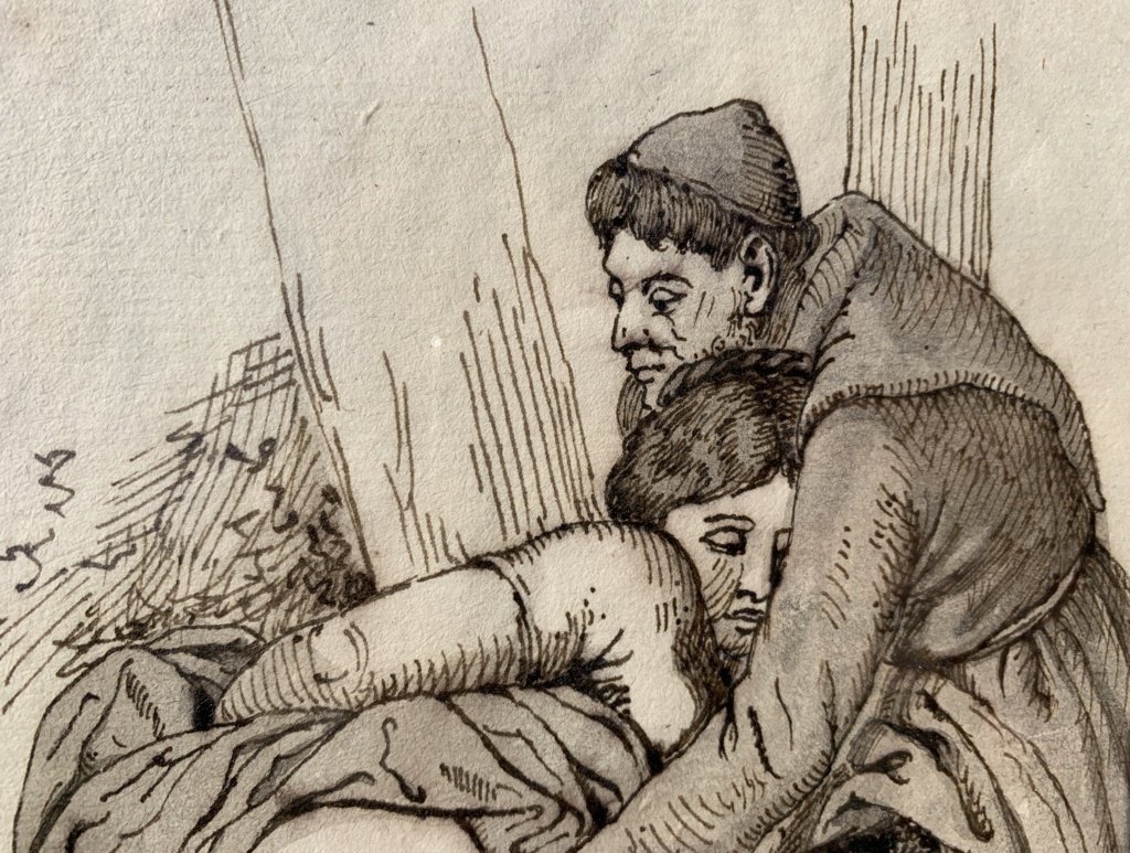 French Painter (19th Century) - Erotic Scene With A Monk.-photo-1