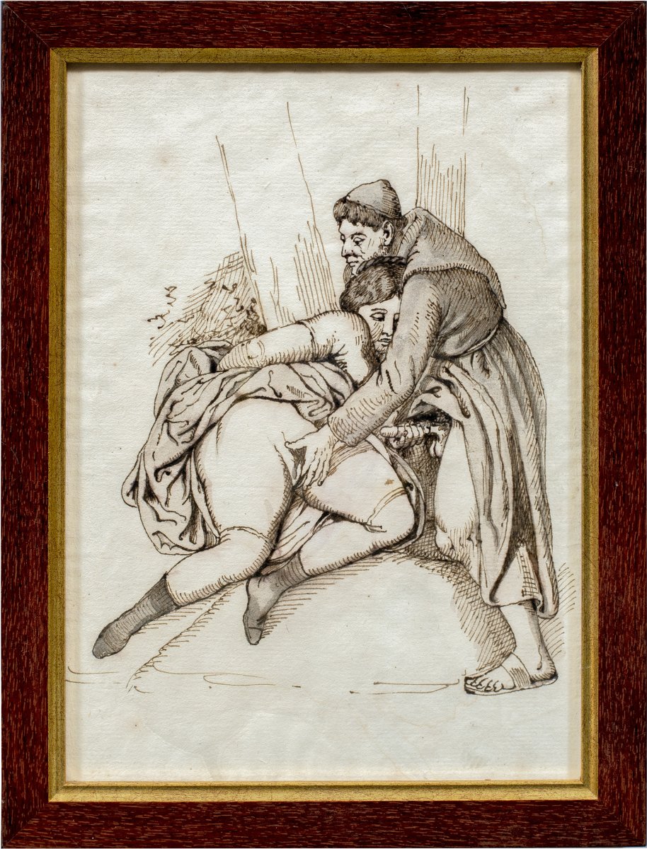French Painter (19th Century) - Erotic Scene With A Monk.