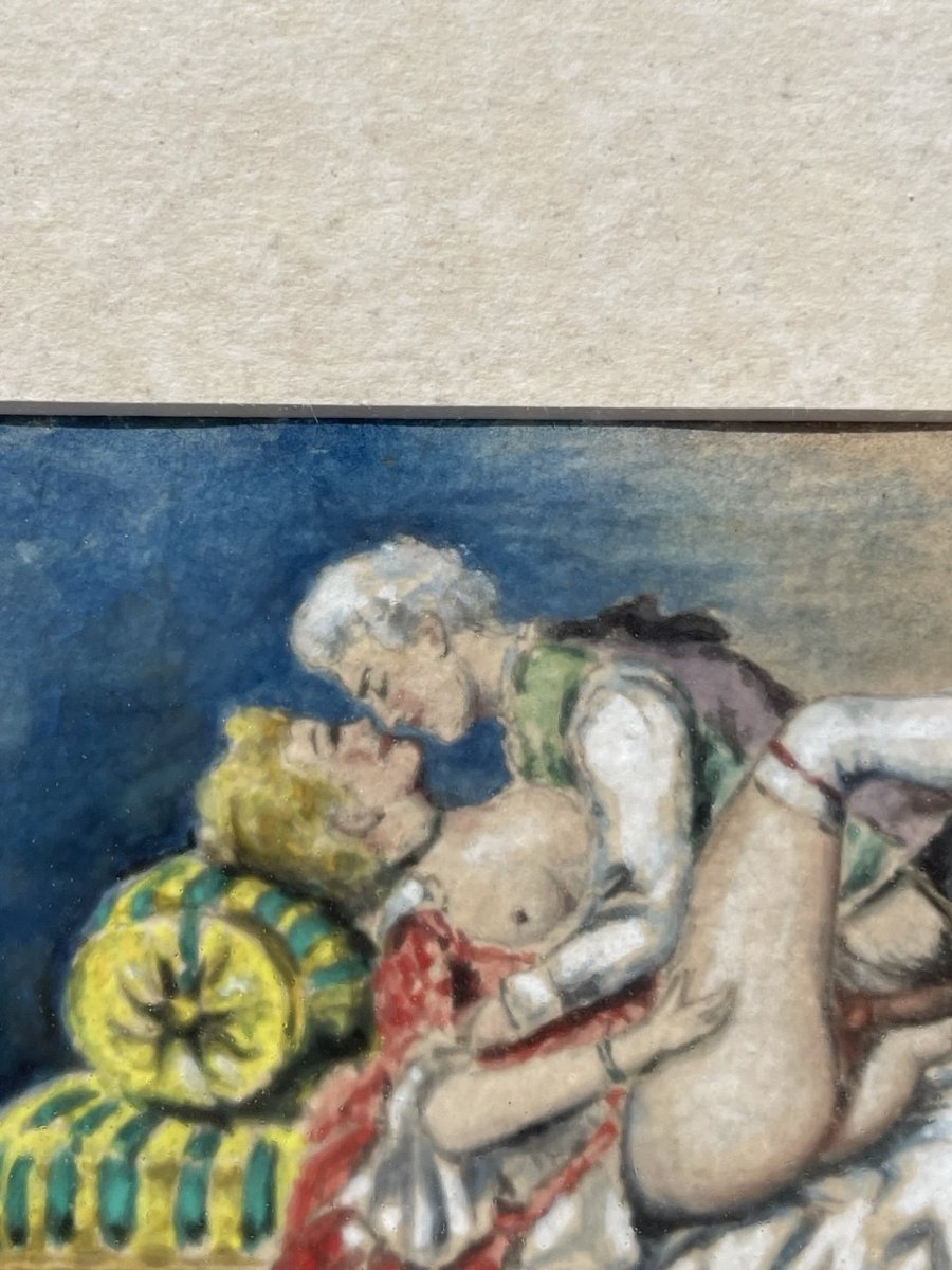 Peintre français (XIXe-XXe siècle) - Scène érotique.-photo-1