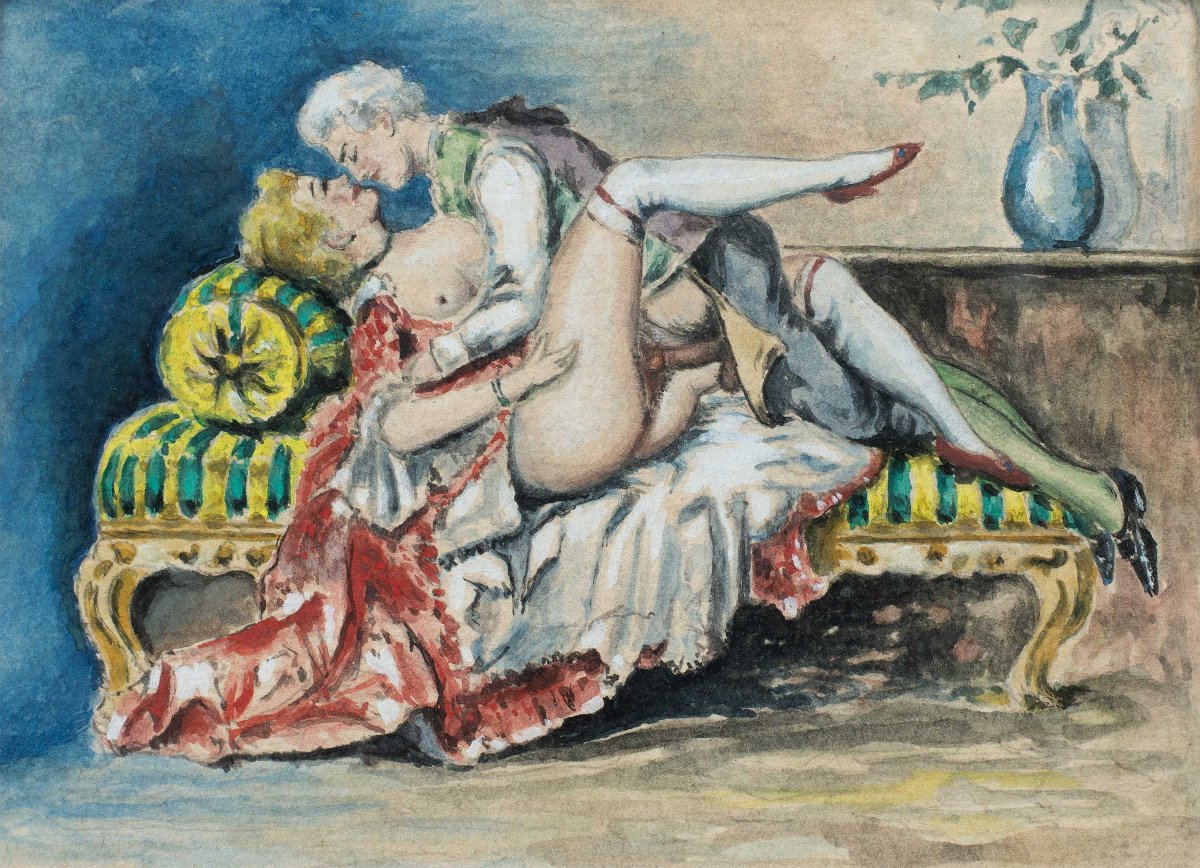 Peintre français (XIXe-XXe siècle) - Scène érotique.