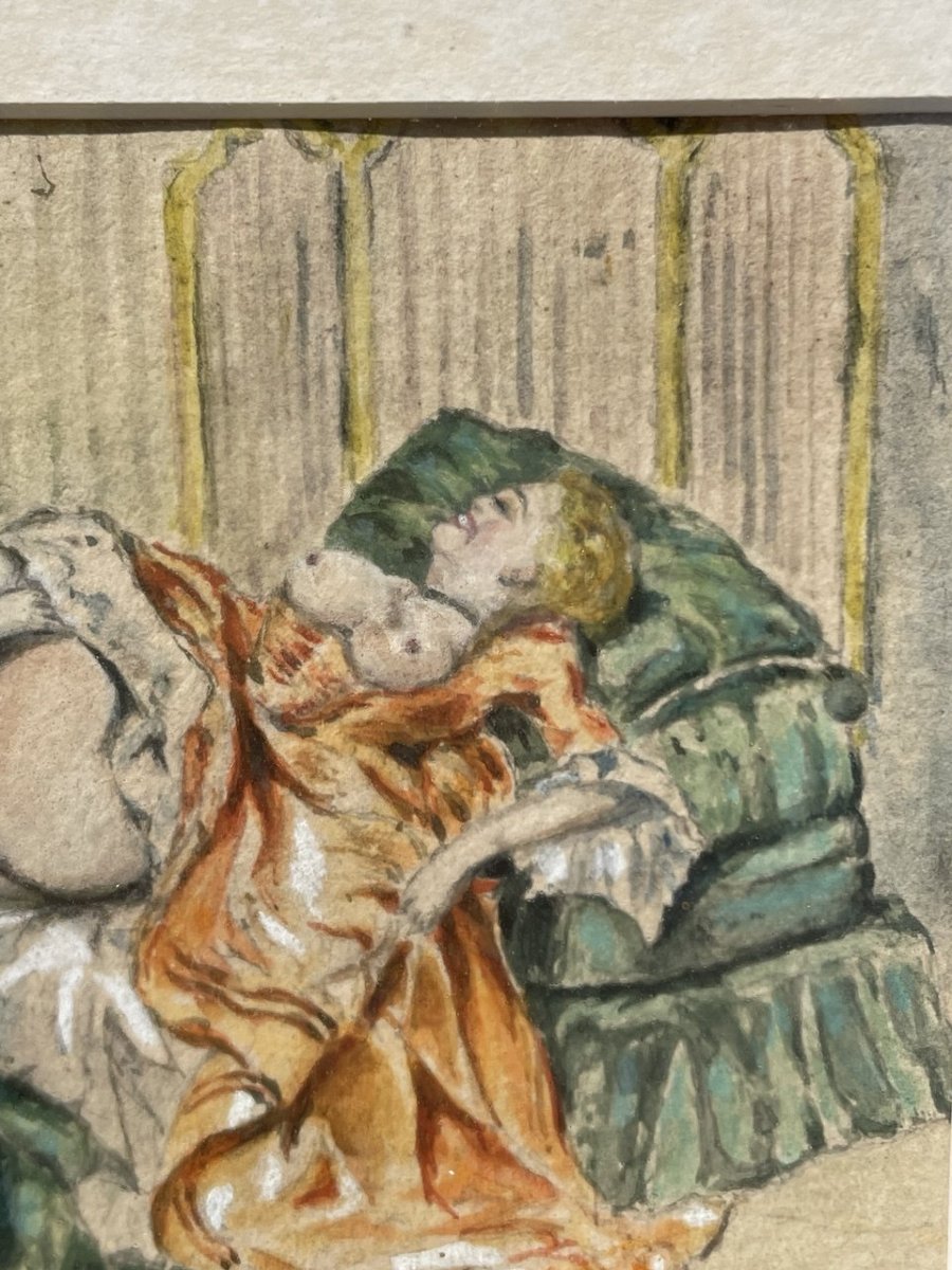 Peintre français (XIXe-XXe siècle) - Scène érotique.-photo-1