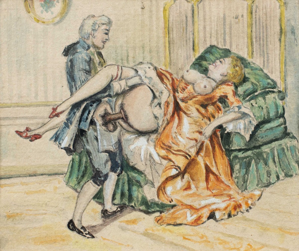 Peintre français (XIXe-XXe siècle) - Scène érotique.