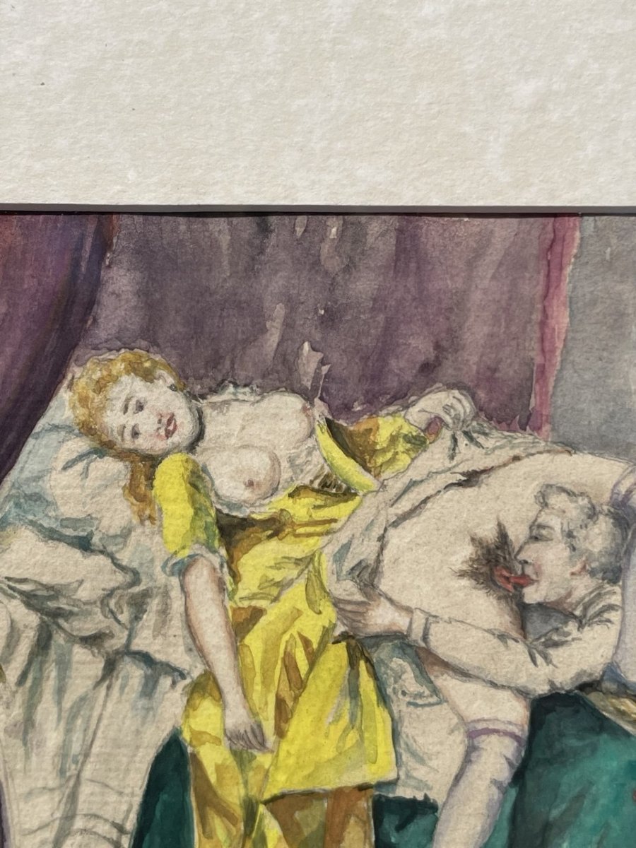 Peintre français (XIXe-XXe siècle) - Scène érotique.-photo-1