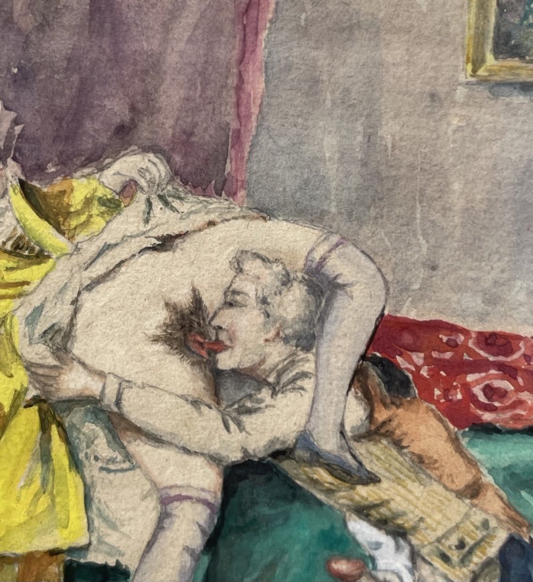 Peintre français (XIXe-XXe siècle) - Scène érotique.-photo-2