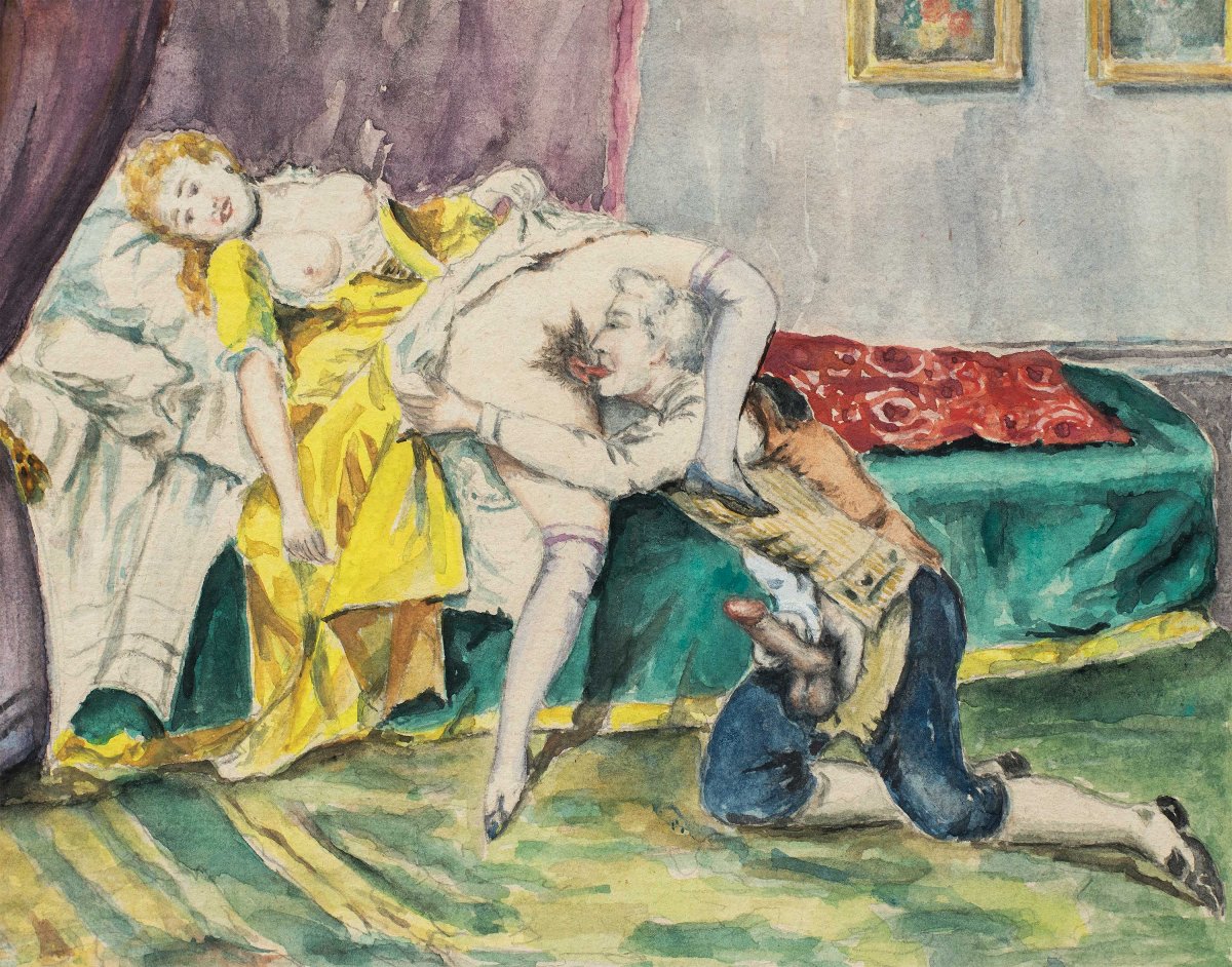 Peintre français (XIXe-XXe siècle) - Scène érotique.