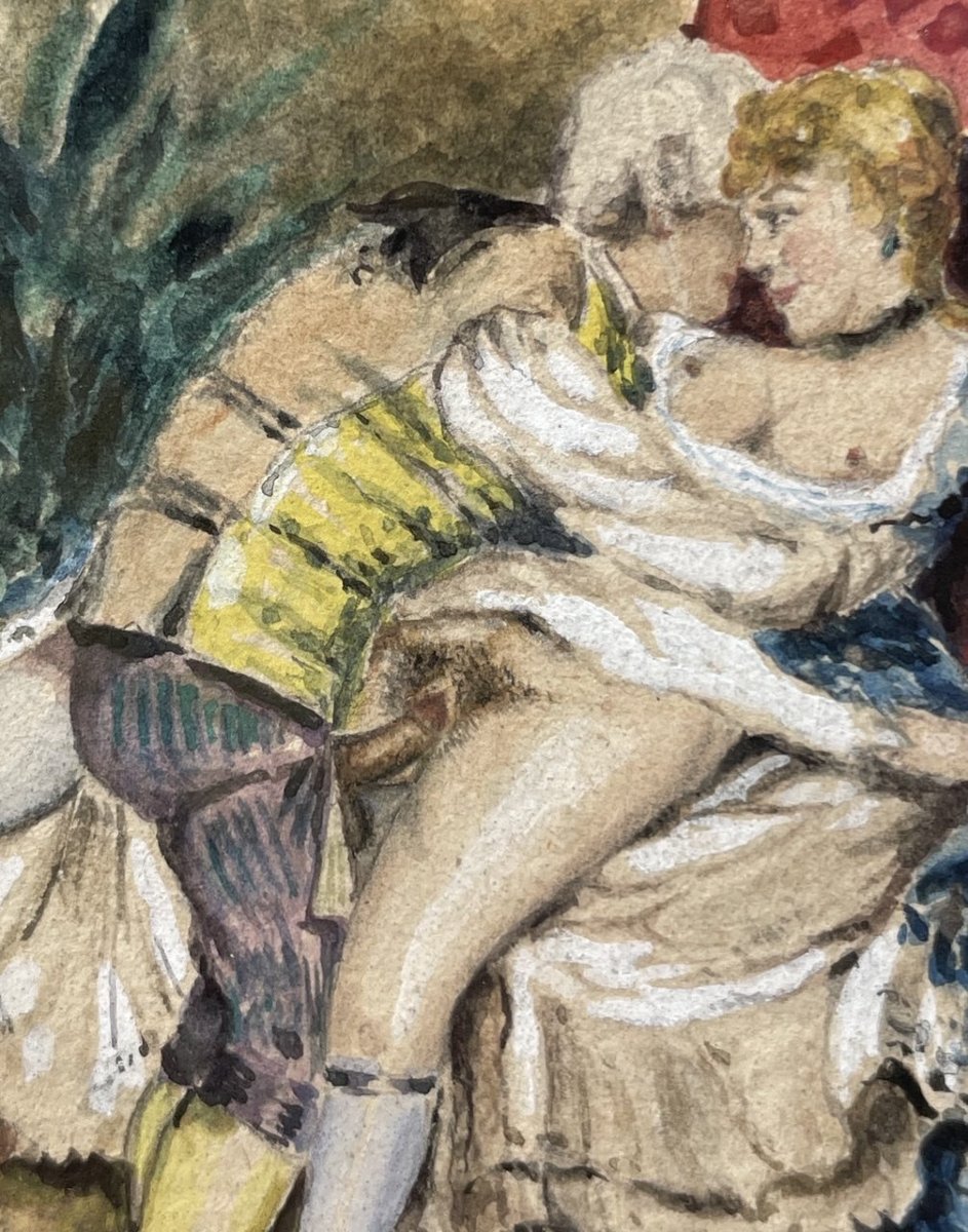Peintre français (XIXe-XXe siècle) - Scène érotique.-photo-2
