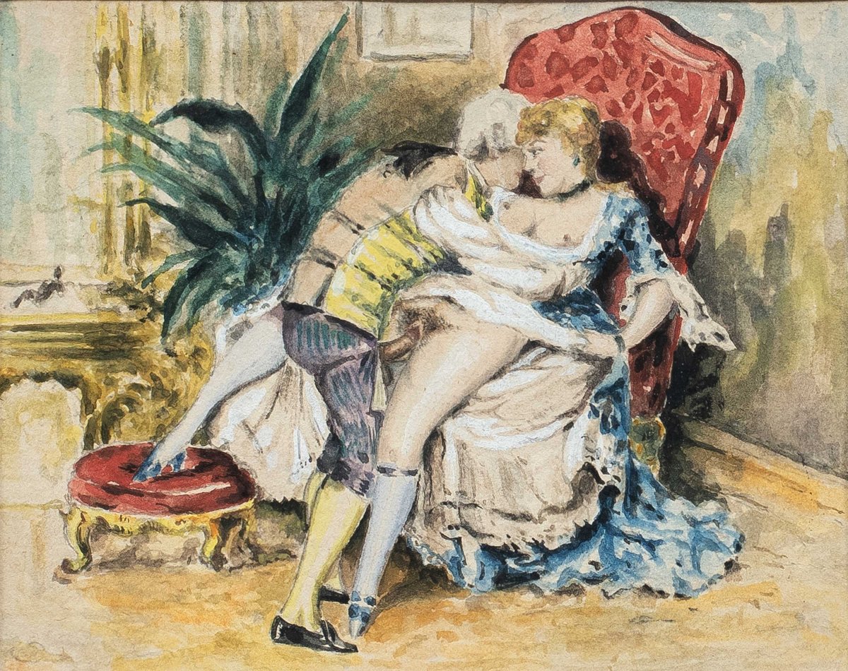 Peintre français (XIXe-XXe siècle) - Scène érotique.