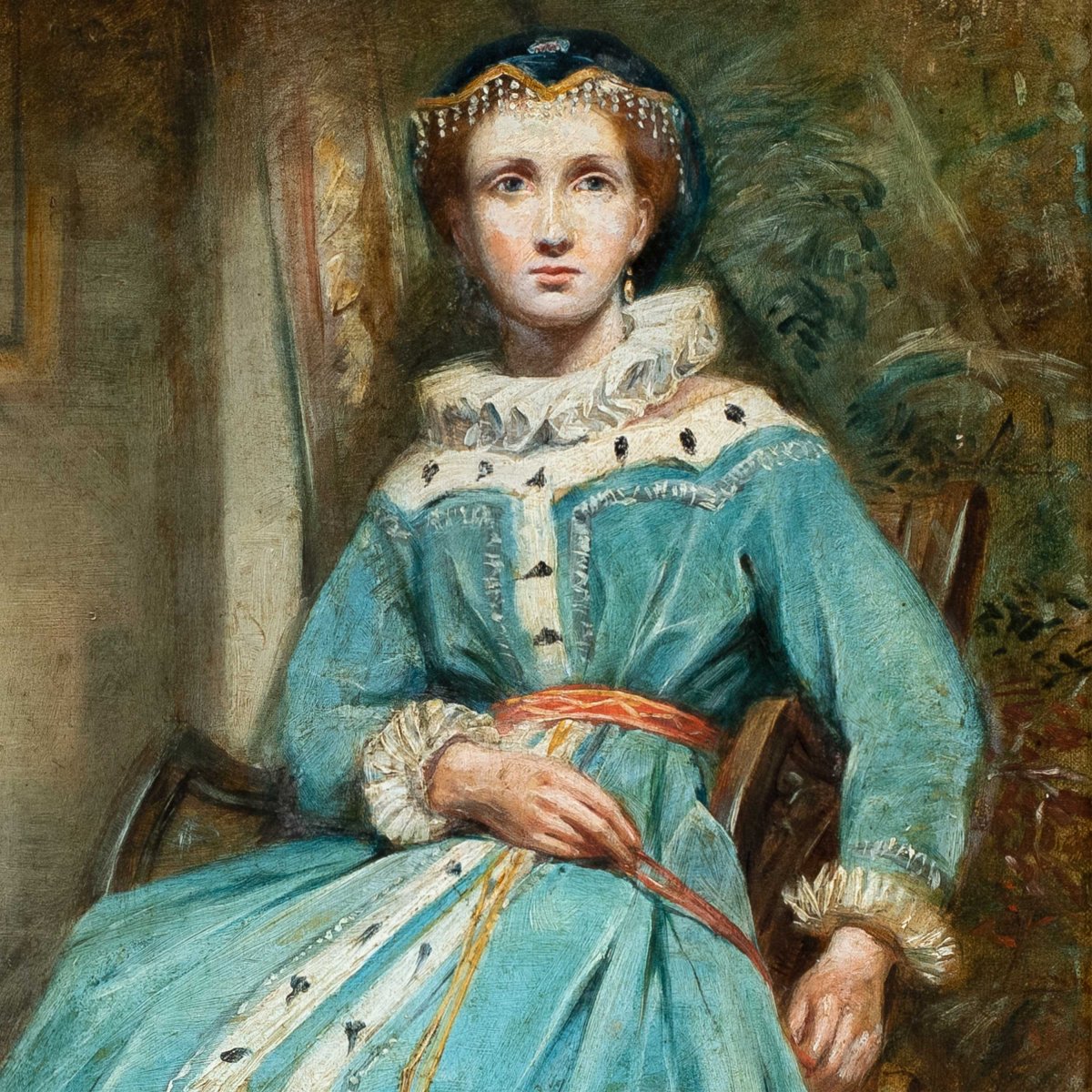 Peintre romantique (seconde moitié du XIXe siècle) - Portrait d'une dame en costume médiéval.-photo-2
