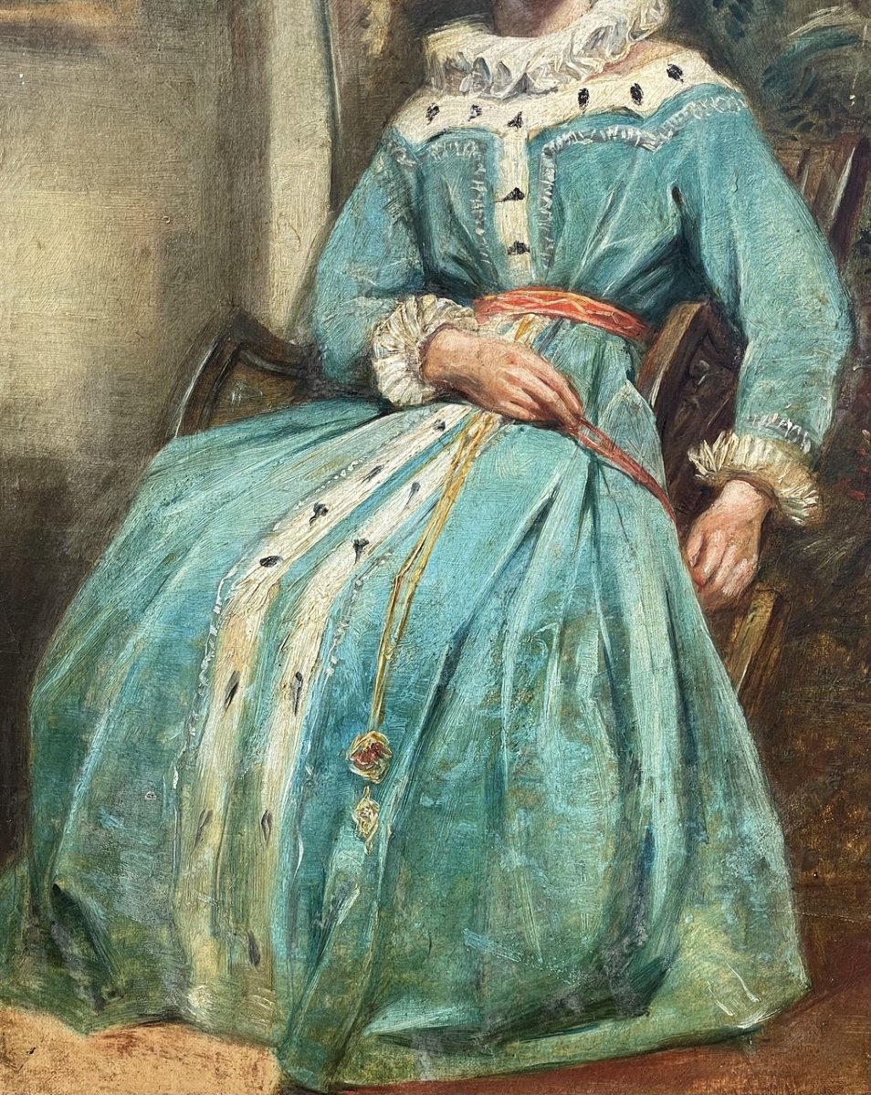 Peintre romantique (seconde moitié du XIXe siècle) - Portrait d'une dame en costume médiéval.-photo-1