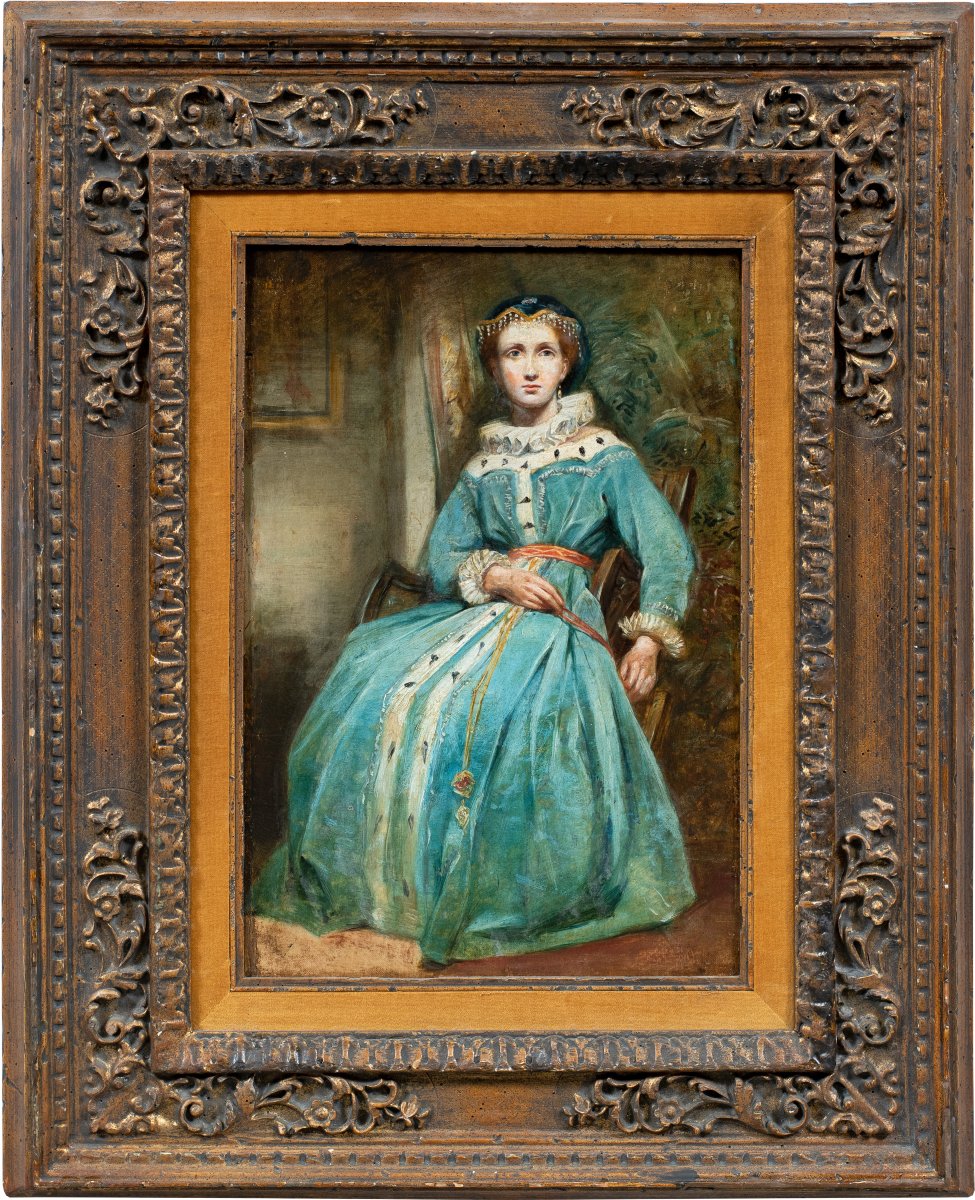 Peintre romantique (seconde moitié du XIXe siècle) - Portrait d'une dame en costume médiéval.