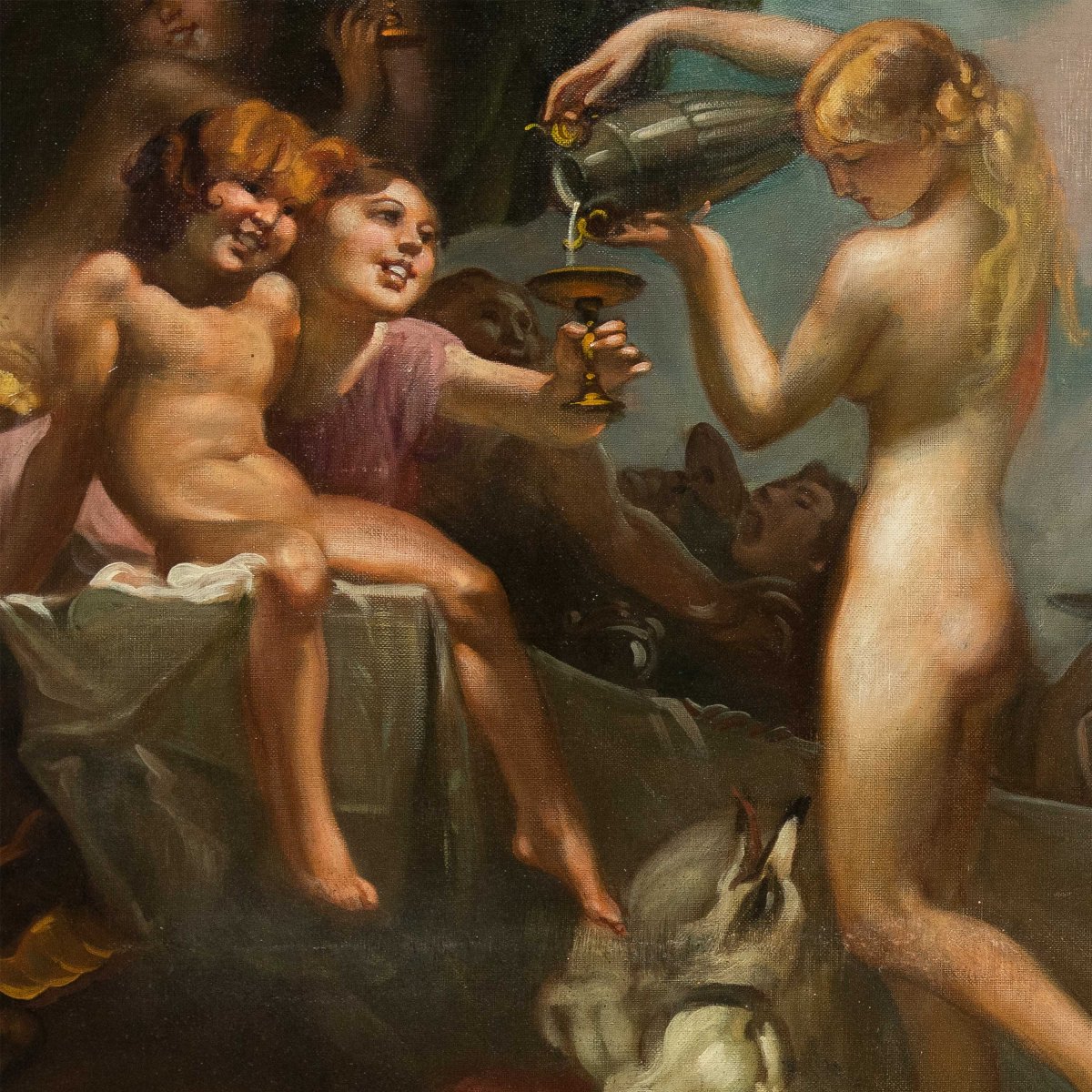 Mattia Traverso (genoa 1885 - Genoa 1956) - Large Banquet Scene With Putti And Nymphs.-photo-2