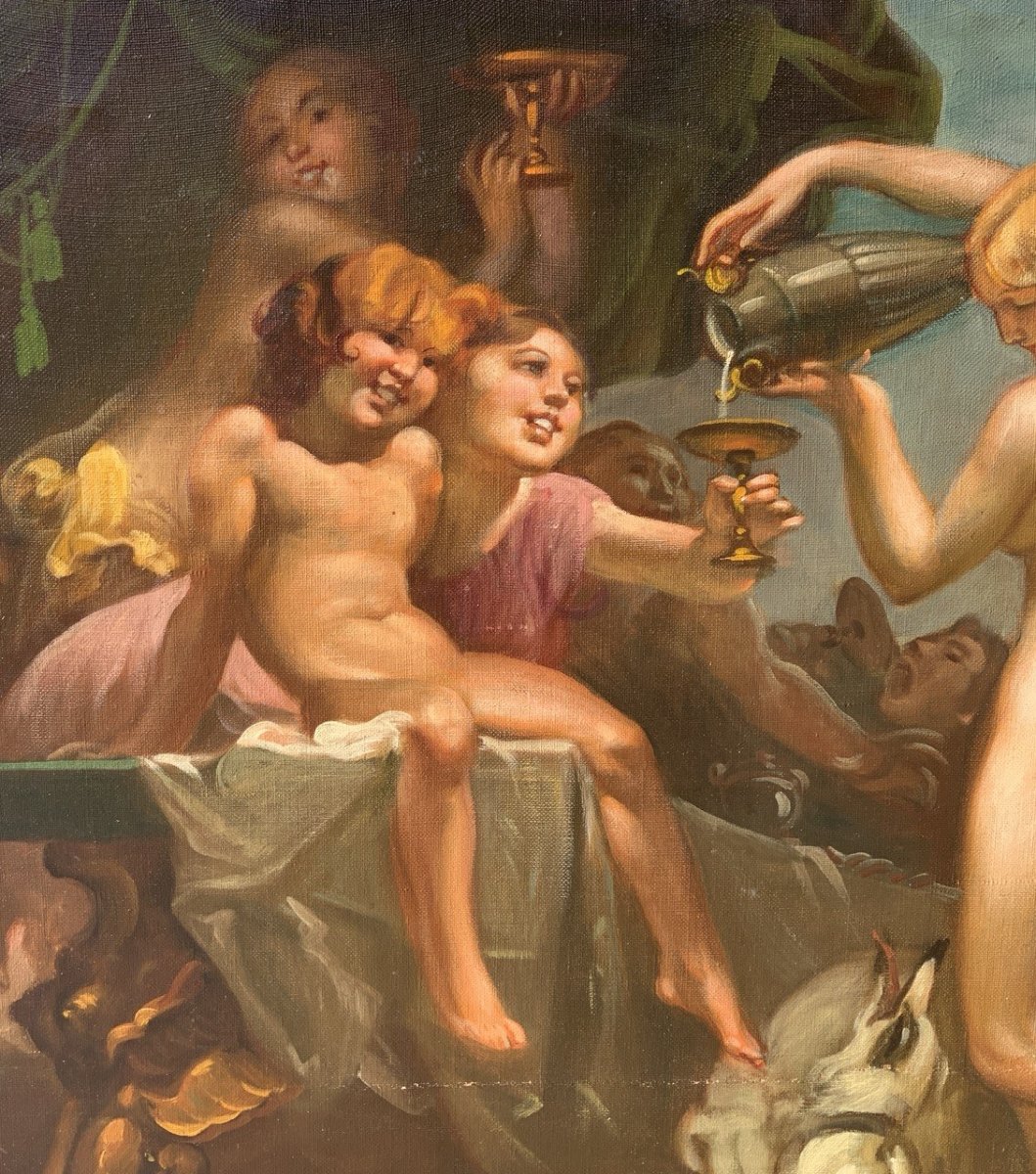 Mattia Traverso (genoa 1885 - Genoa 1956) - Large Banquet Scene With Putti And Nymphs.-photo-2