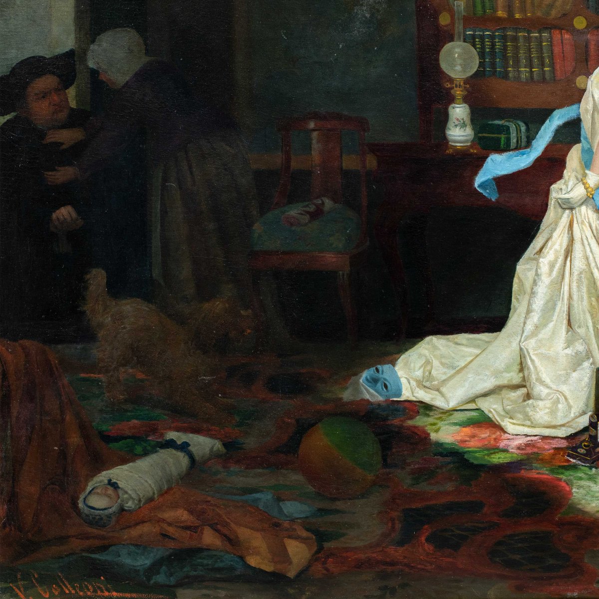 Vincenzo Colleoni (Actif à Venise dans la seconde moitié du XIXe siècle) - Scène d'intérieur.-photo-4