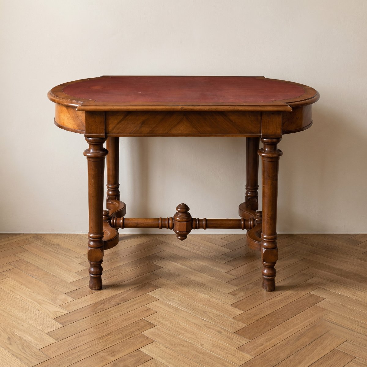 Walnut-veneered Centre Table With Leather Top. Italy, 19th Century.-photo-3
