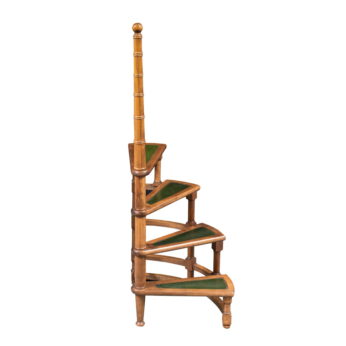 Quarter Round Library Steps In Turned And Carved Wood. Italy, 19th Century.