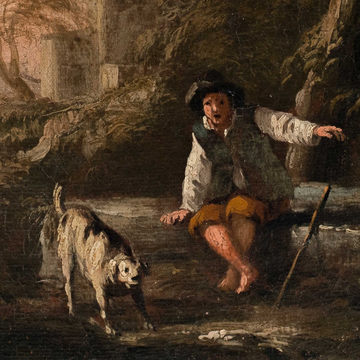 Peintre romain (XVIIe-XVIIIe siècle) - Paysage avec berger et chien.-photo-2