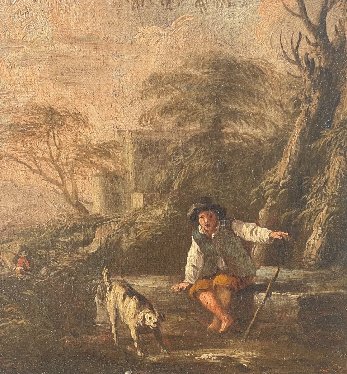 Peintre romain (XVIIe-XVIIIe siècle) - Paysage avec berger et chien.-photo-1