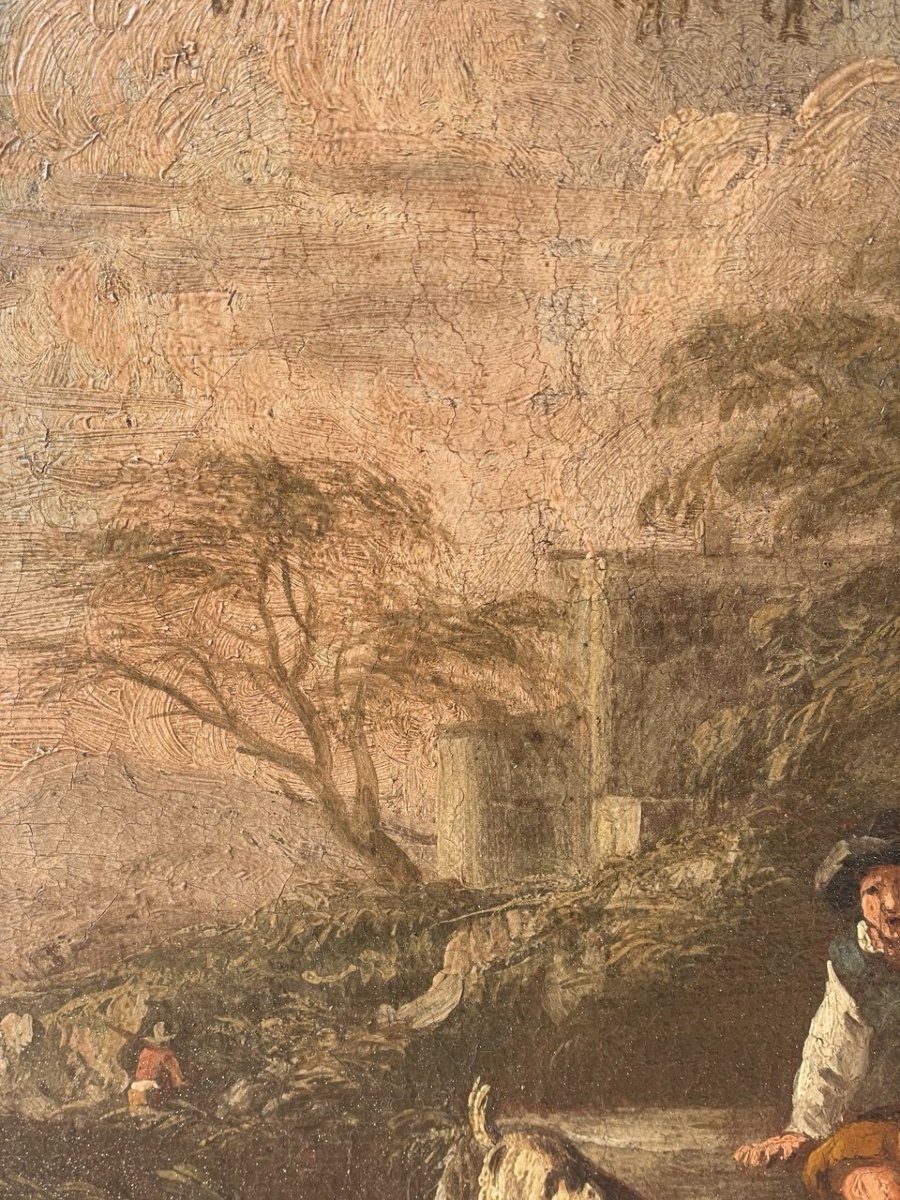 Peintre romain (XVIIe-XVIIIe siècle) - Paysage avec berger et chien.-photo-2