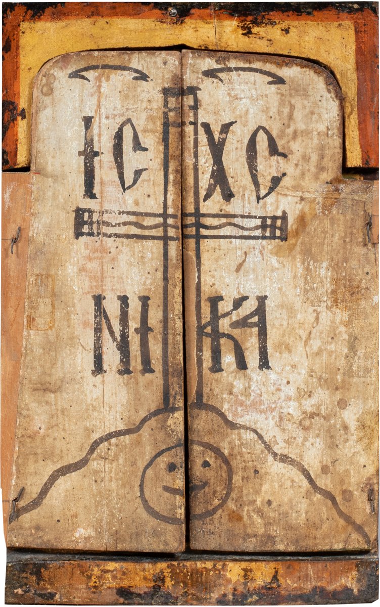 Peintre orthodoxe grec (XIXe siècle) - Triptyque portatif représentant la Vierge Hodigitria.-photo-2