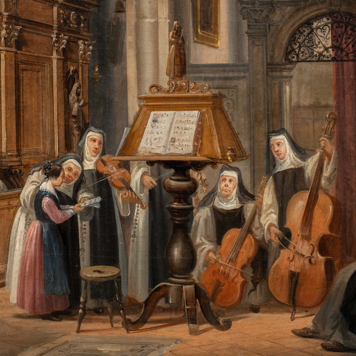 Federico Moja (milan 1802 - Dolo 1885) - Music Lesson In Church.-photo-2
