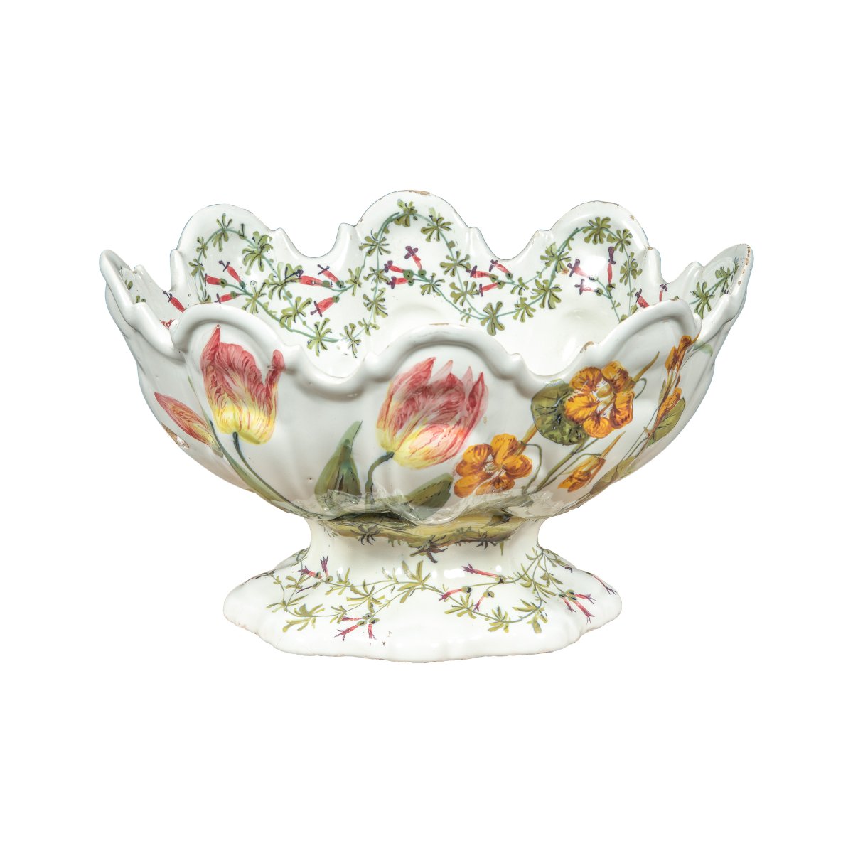 Coupe de centre de table en faïence polychrome. Manufacture Antonibon, Bassano, XIXe siècle.