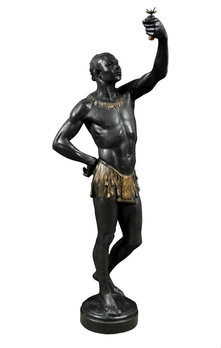 Venetian Sculptor (19th Century) - Black Man Holding A Torch.-photo-2