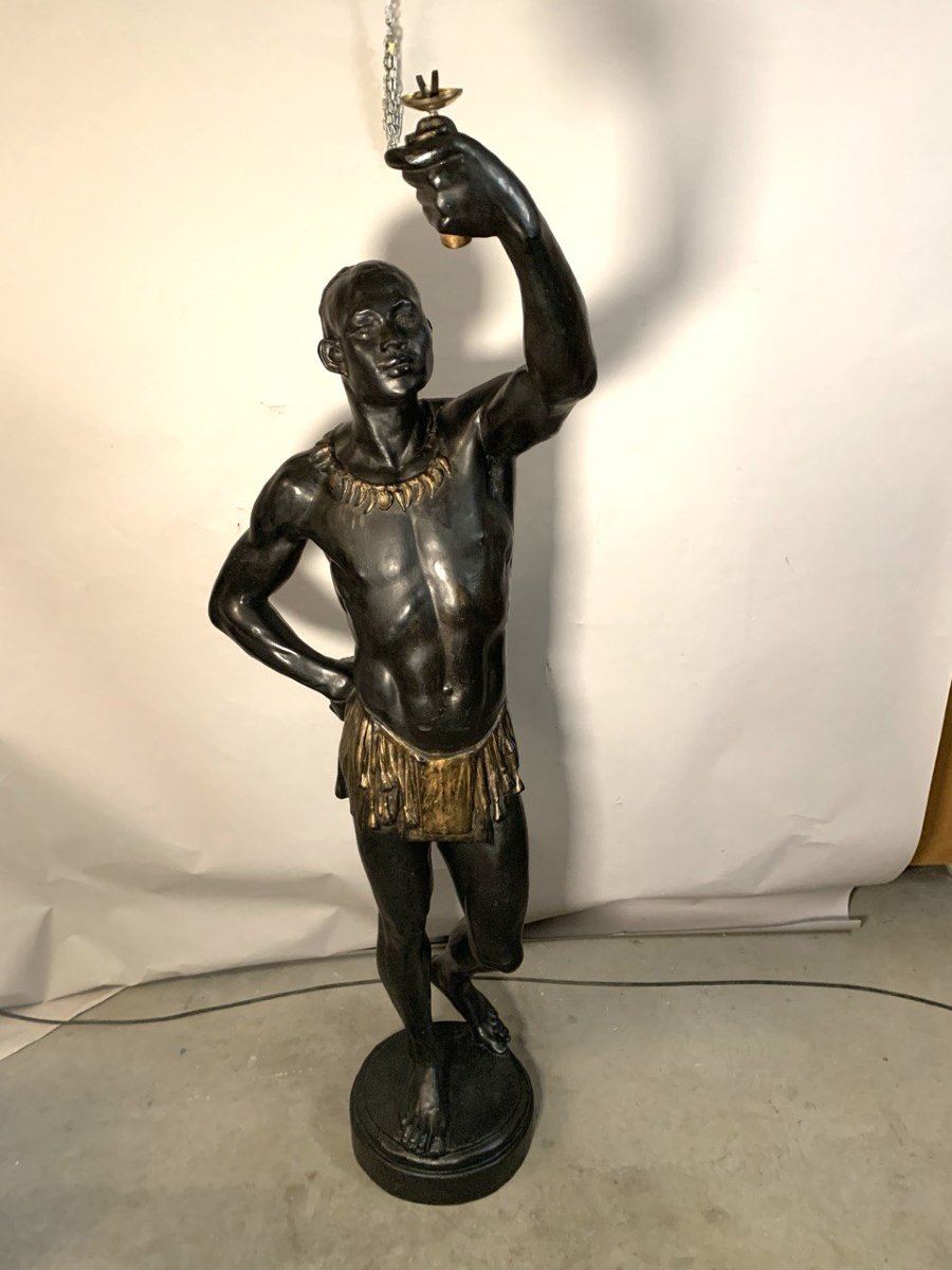 Venetian Sculptor (19th Century) - Black Man Holding A Torch.-photo-4