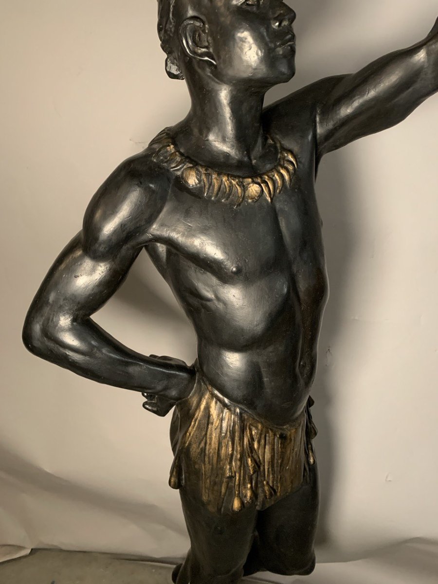 Venetian Sculptor (19th Century) - Black Man Holding A Torch.-photo-2