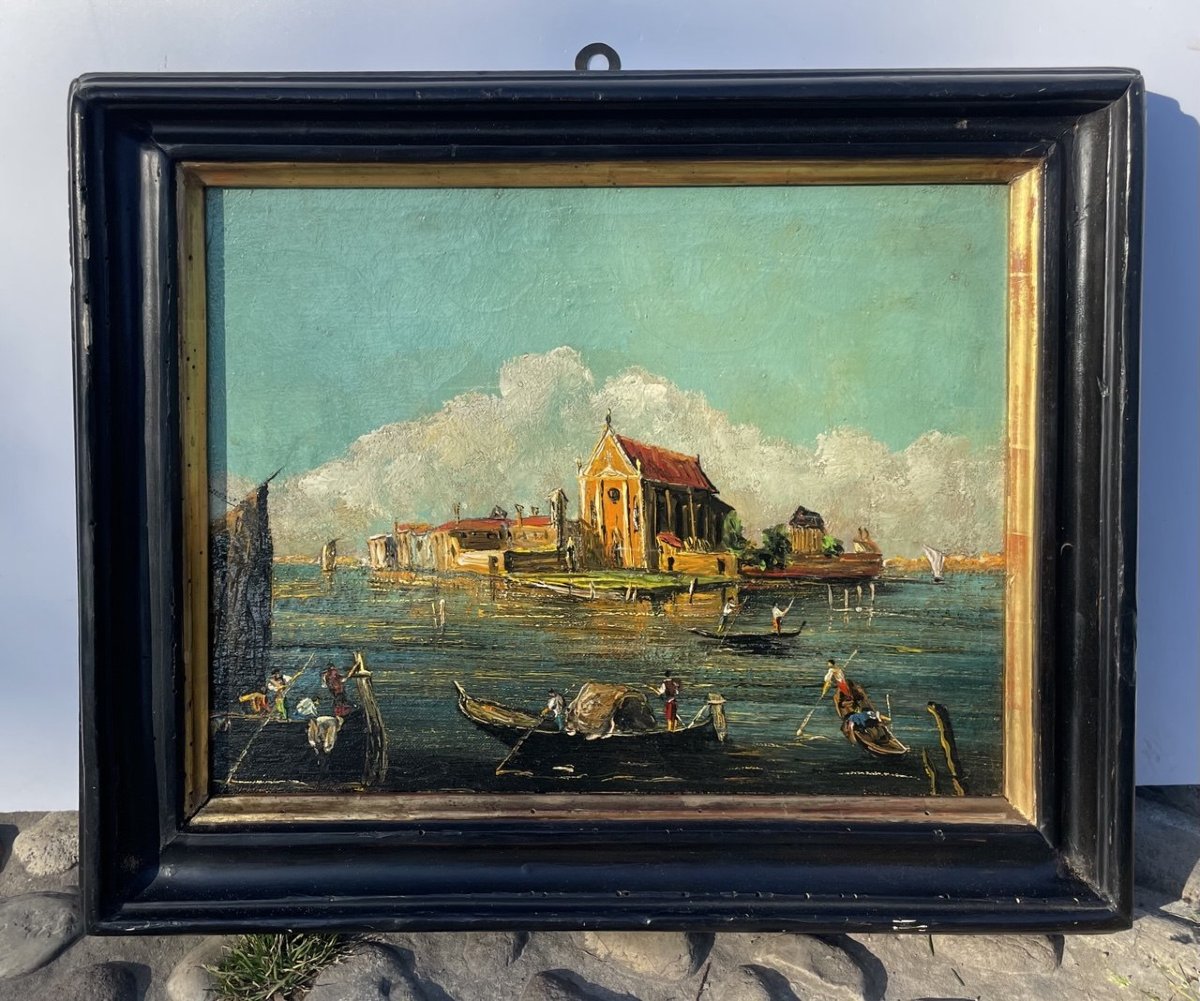 Peintre vénitien (XIXe-XXe siècle) — Venise, vue de l'île de San Cristoforo della Pace.-photo-4
