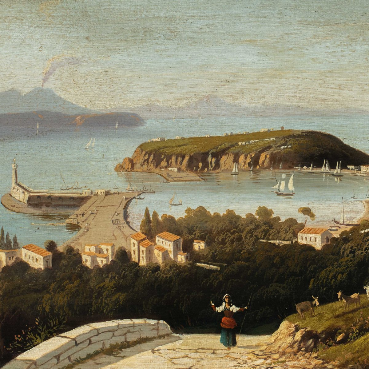 O. Giosti (active XIX) - View Of Ischia With The Harbour And Vesuvius In The Background.-photo-2