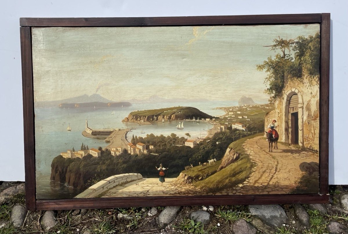 O. Giosti (active XIX) - View Of Ischia With The Harbour And Vesuvius In The Background.-photo-4