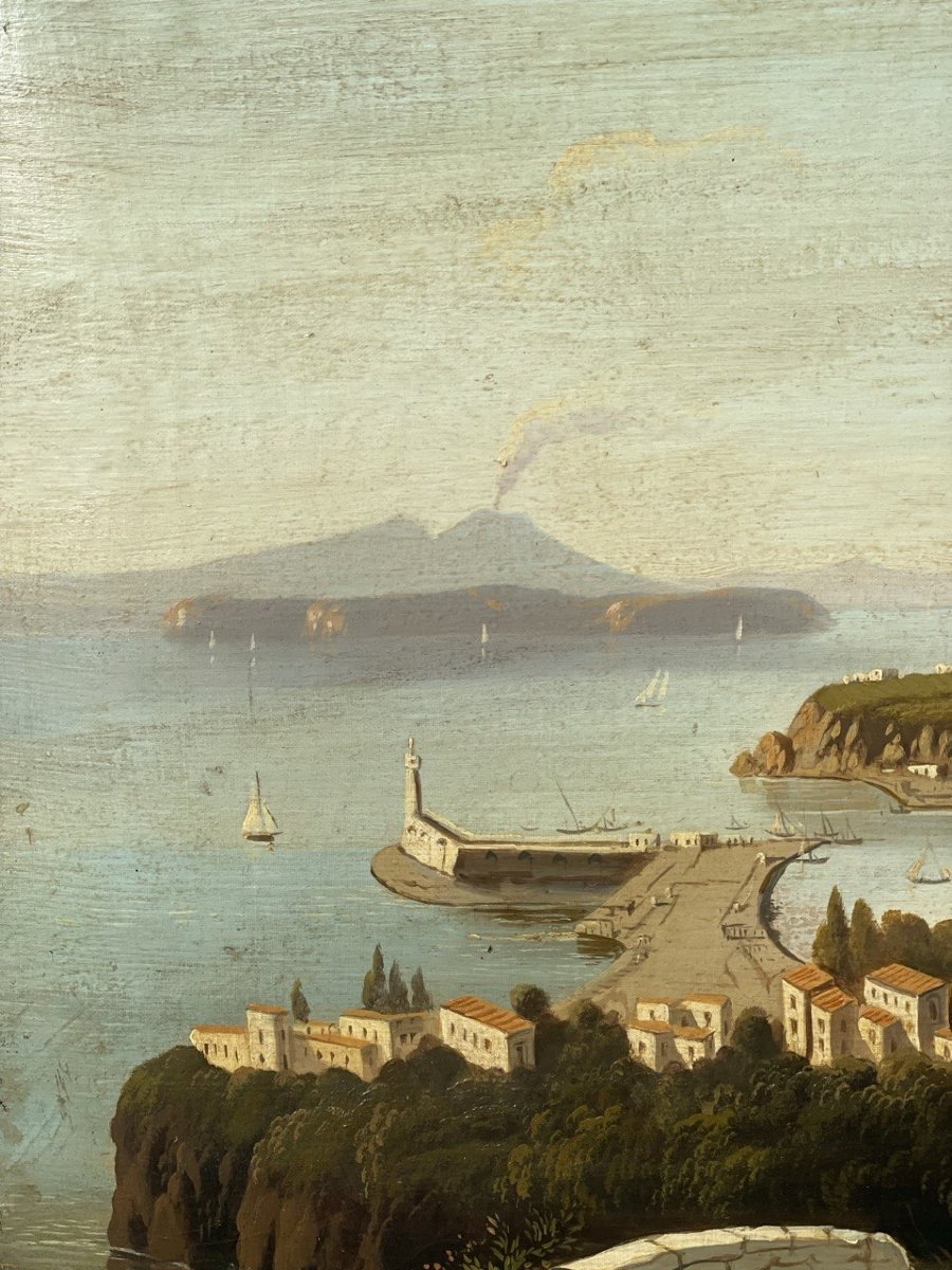 O. Giosti (active XIX) - View Of Ischia With The Harbour And Vesuvius In The Background.-photo-1