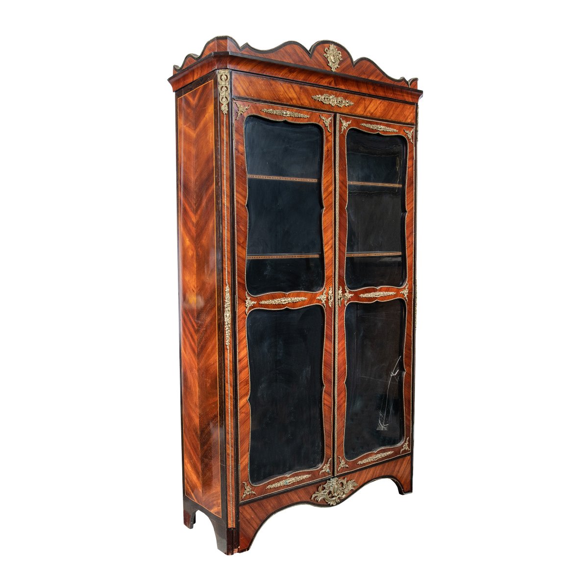 Veneered Display Cabinet In Mixed Woods. France, Late 19th Century.-photo-3