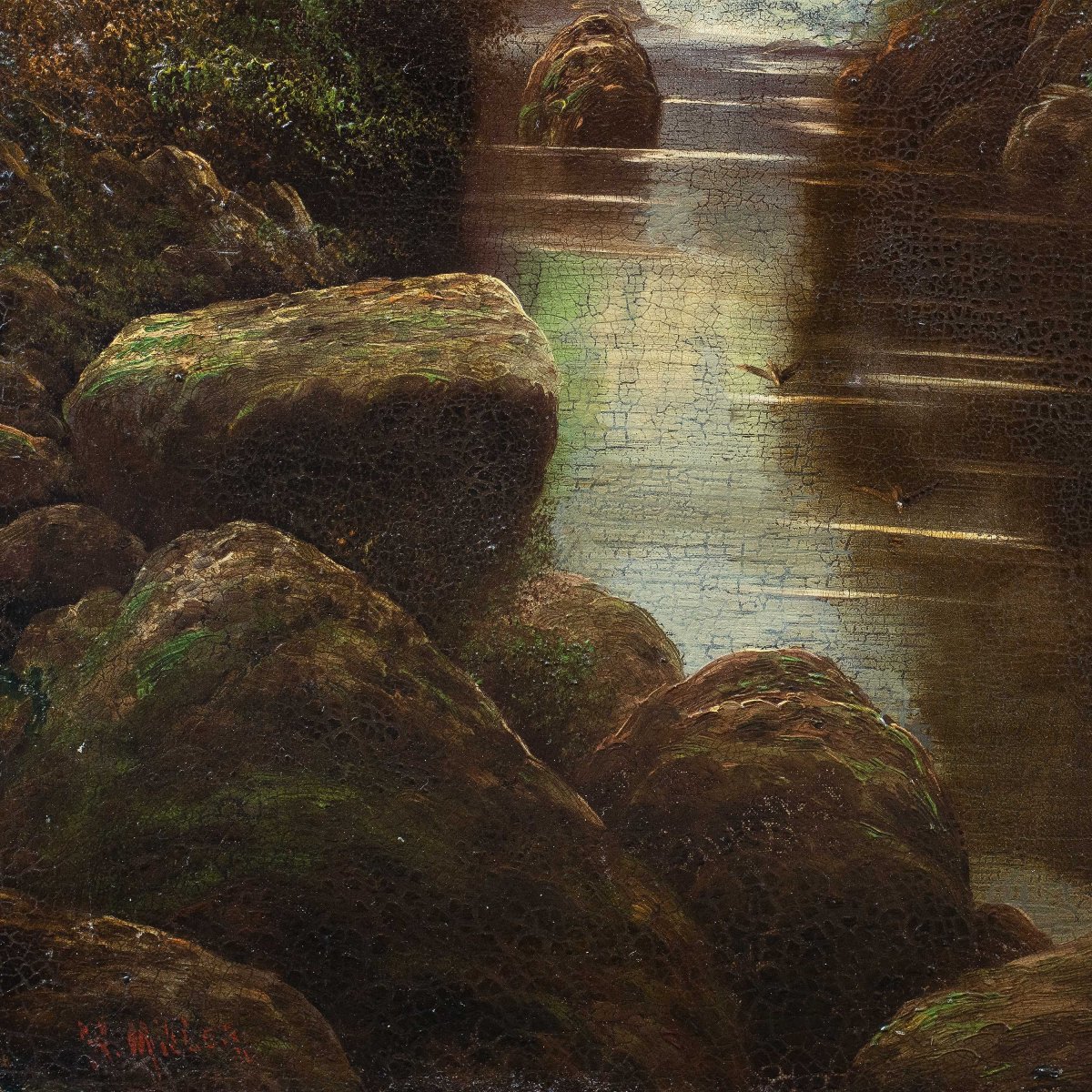 W. Miller (british, Late 19th Century) - Wooded Landscape With Stream.-photo-2