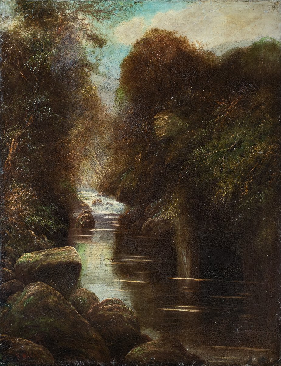 W. Miller (british, Late 19th Century) - Wooded Landscape With Stream.
