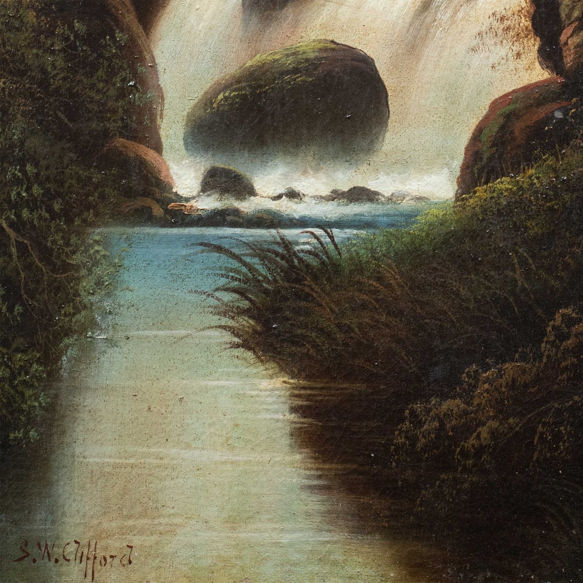S.w. Clifford (british, Late 19th Century) - Wooded Landscape With Waterfall.-photo-2