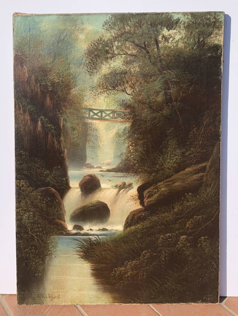 S.w. Clifford (british, Late 19th Century) - Wooded Landscape With Waterfall.-photo-4
