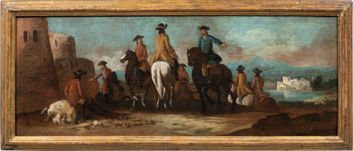 Giuseppe Zais (Forno di Canale 1709 - Trévise 1784) - Paysage avec procession de chevaliers.